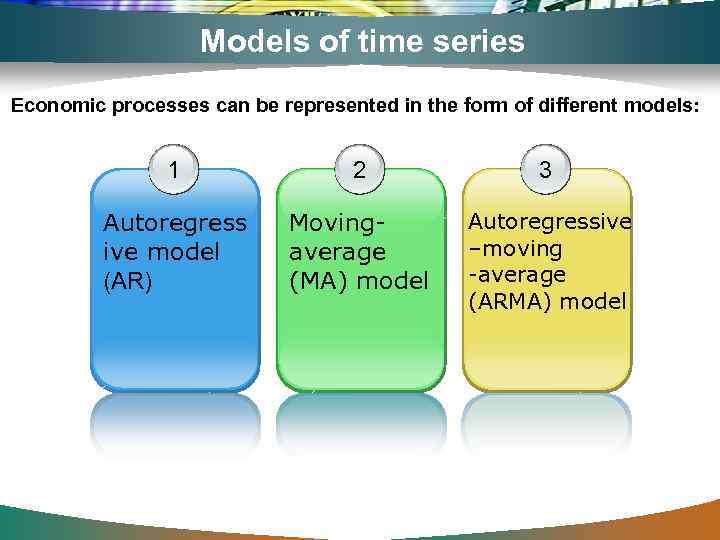 Models of time series Economic processes can be represented in the form of different