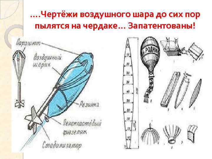 …. Чертёжи воздушного шара до сих пор пылятся на чердаке… Запатентованы! 