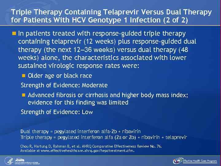 Triple Therapy Containing Telaprevir Versus Dual Therapy for Patients With HCV Genotype 1 Infection