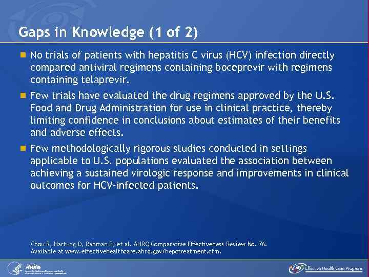 Gaps in Knowledge (1 of 2) No trials of patients with hepatitis C virus