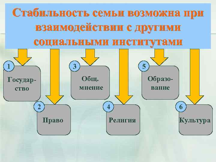 Стабильность семьи возможна при взаимодействии с другими социальными институтами 1 3 5 Общ. мнение
