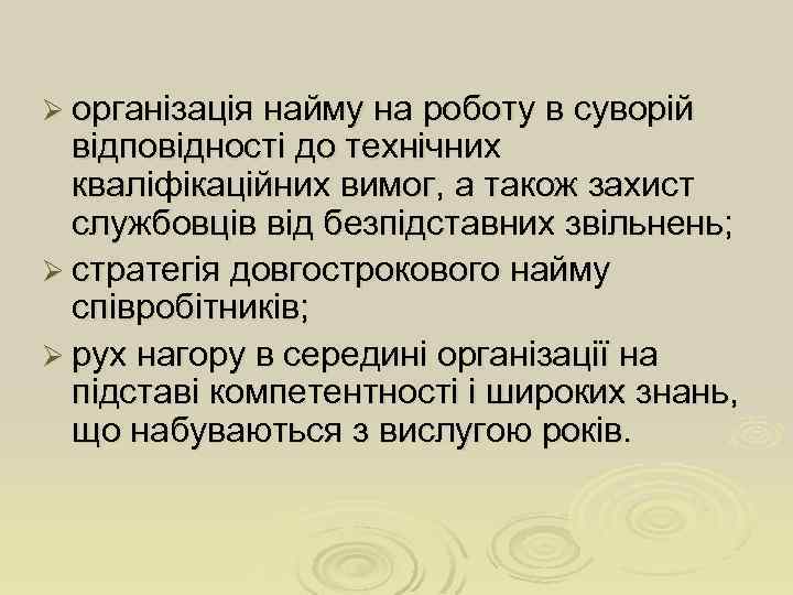 Ø організація найму на роботу в суворій відповідності до технічних кваліфікаційних вимог, а також