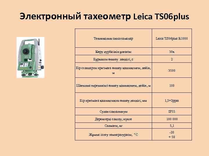 Электронный тахеометр Leica TS 06 plus Техникалық сипаттамалар Leica TS 06 plus R 1000