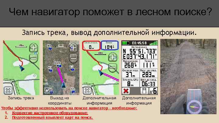 Чем навигатор поможет в лесном поиске? Запись трека, вывод дополнительной информации. Запись трека и