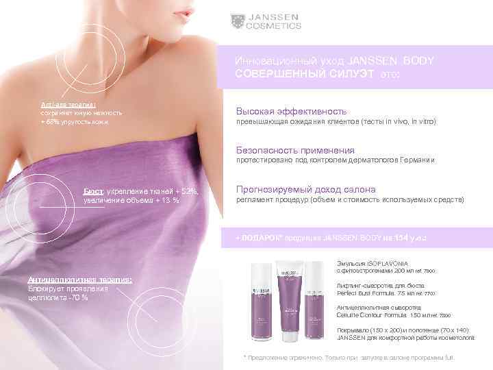 Инновационный уход JANSSEN BODY СОВЕРШЕННЫЙ СИЛУЭТ это: Anti-age терапия: сохраняет юную нежность + 68%