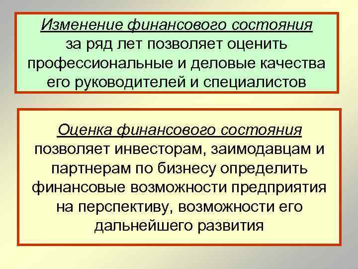 Изменение финансового состояния за ряд лет позволяет оценить профессиональные и деловые качества его руководителей