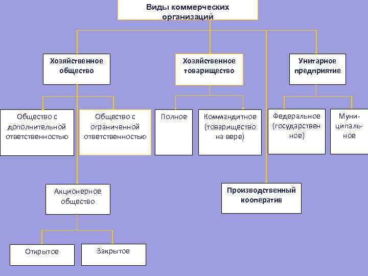 Виды коммерческих организаций Хозяйственное общество Общество с дополнительной ответственностью Общество с ограниченной ответственностью Акционерное