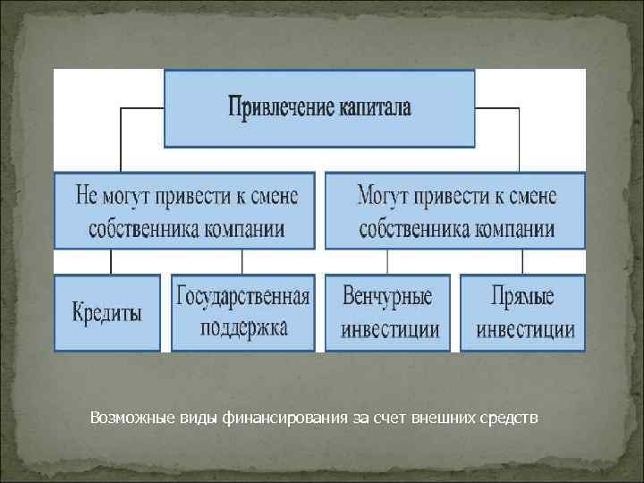 Возможные виды финансирования за счет внешних средств 