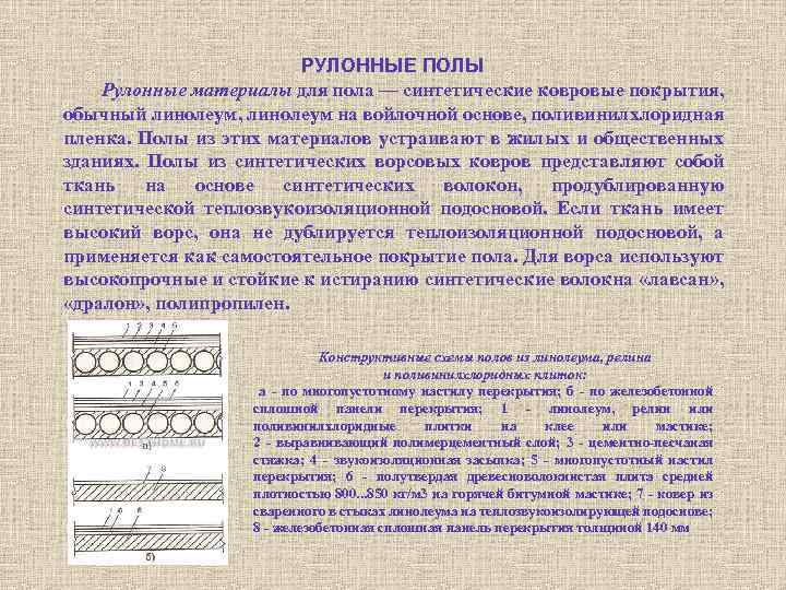 РУЛОННЫЕ ПОЛЫ Рулонные материалы для пола — синтетические ковровые покрытия, обычный линолеум, линолеум на