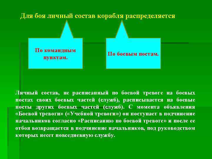 Для боя личный состав корабля распределяется По командным пунктам. По боевым постам. Личный состав,