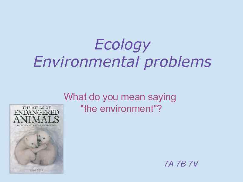 Ecology Environmental problems What do you mean saying "the environment"? 7 A 7 B