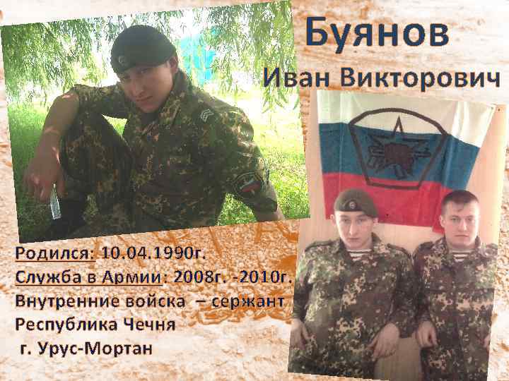 Буянов Иван Викторович Родился: 10. 04. 1990 г. Служба в Армии: 2008 г. -2010