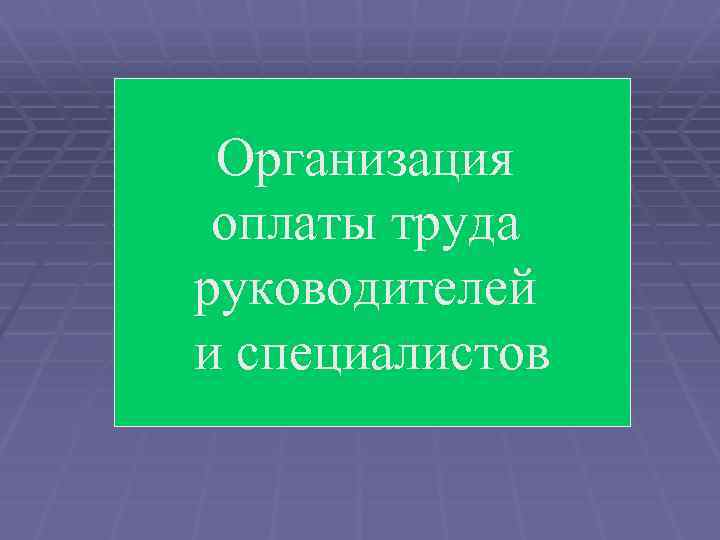 Организация оплаты труда руководителей и специалистов 