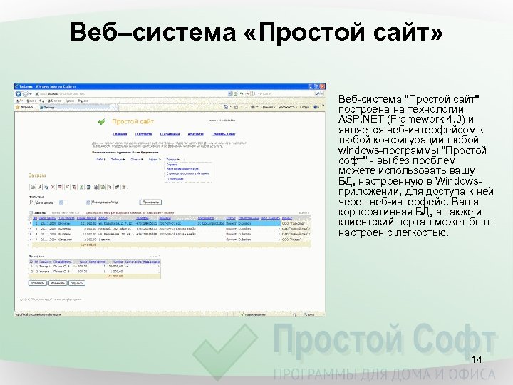 Веб–система «Простой сайт» Веб-система "Простой сайт" построена на технологии ASP. NET (Framework 4. 0)