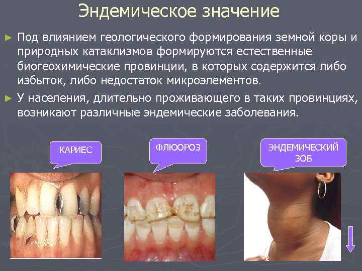 Эндемическое значение Под влиянием геологического формирования земной коры и природных катаклизмов формируются естественные биогеохимические