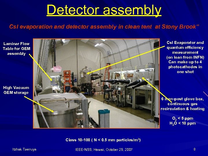 Detector assembly Cs. I evaporation and detector assembly in clean tent at Stony Brook”