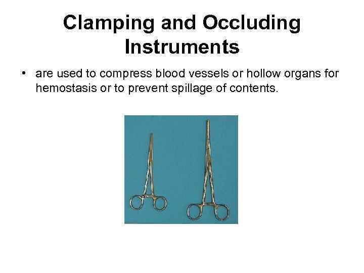 Clamping and Occluding Instruments • are used to compress blood vessels or hollow organs