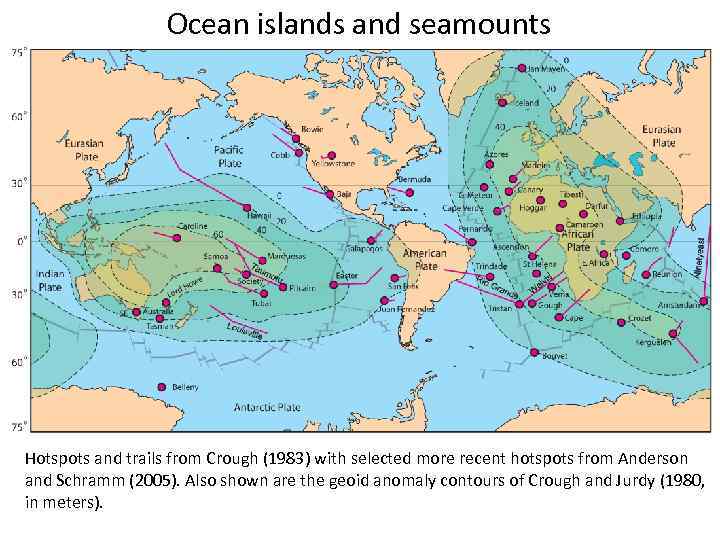 Ocean islands and seamounts Hotspots and trails from Crough (1983) with selected more recent