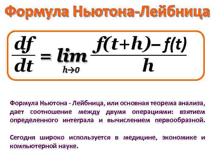 Смысл формулы ньютона лейбница. Теорема Ньютона Лейбница формула. Формула Лейбница для производной.