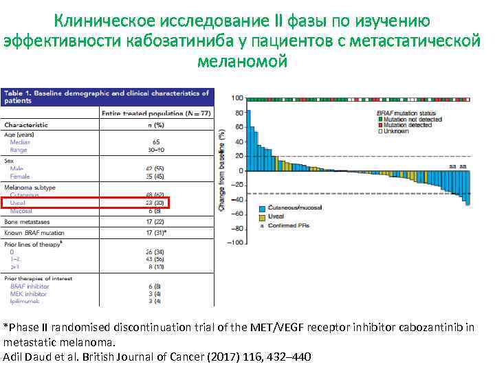 Клиническое исследование II фазы по изучению эффективности кабозатиниба у пациентов с метастатической меланомой *Phase