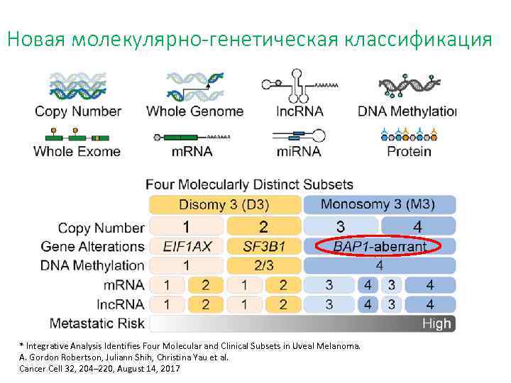 Новая молекулярно-генетическая классификация * Integrative Analysis Identifies Four Molecular and Clinical Subsets in Uveal