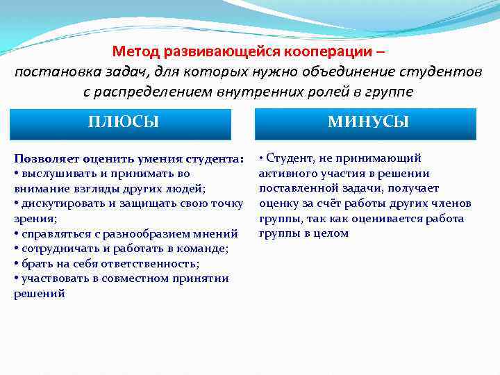 Метод развивающейся кооперации – постановка задач, для которых нужно объединение студентов с распределением внутренних