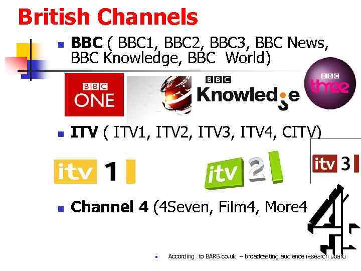 British Channels n BBC ( BBC 1, BBC 2, BBC 3, BBC News, BBC