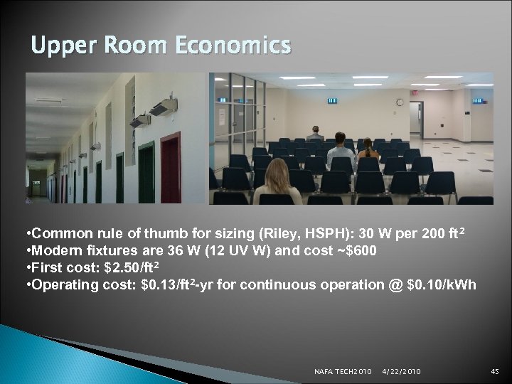 Upper Room Economics • Common rule of thumb for sizing (Riley, HSPH): 30 W