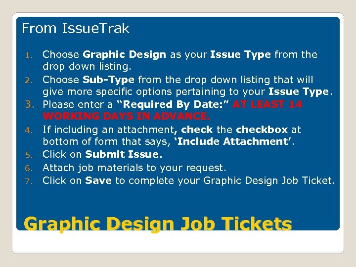 From Issue. Trak 1. 2. 3. 4. 5. 6. 7. Choose Graphic Design as