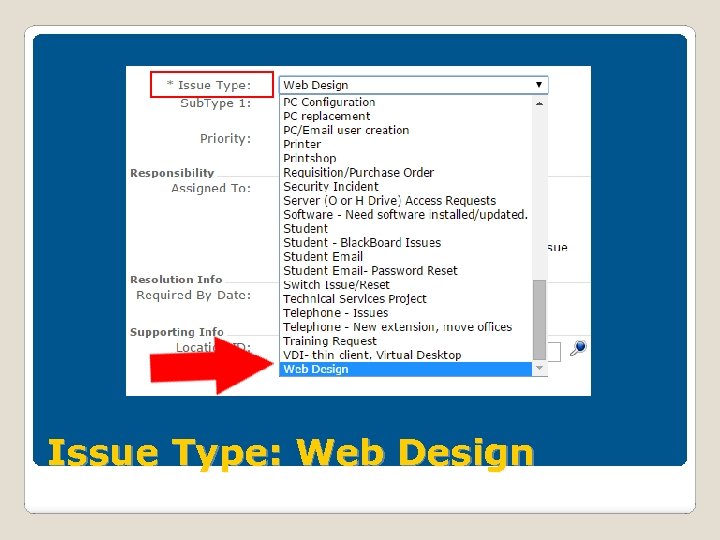 Issue Type: Web Design 