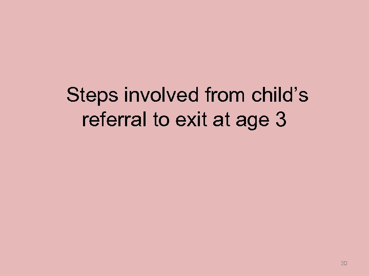 Steps involved from child’s referral to exit at age 3 20 