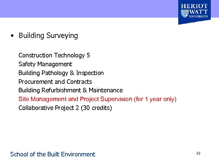  • Building Surveying Construction Technology 5 Safety Management Building Pathology & Inspection Procurement