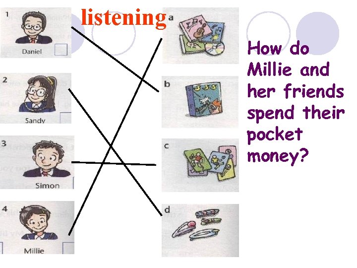 listening How do Millie and her friends spend their pocket money? 