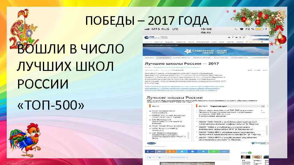 ПОБЕДЫ – 2017 ГОДА ВОШЛИ В ЧИСЛО ЛУЧШИХ ШКОЛ РОССИИ «ТОП-500» 