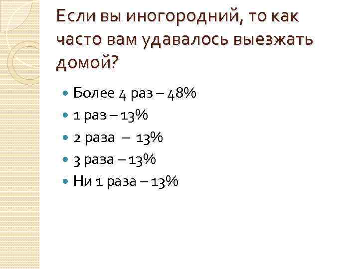 Если вы иногородний, то как часто вам удавалось выезжать домой? Более 4 раз –