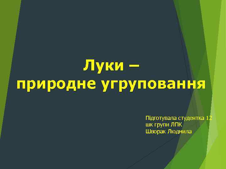 Луки – природне угруповання Підготувала студентка 12 шк групи ЛПК Шворак Людмила 