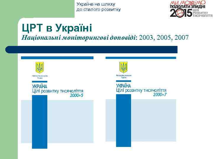 Україна на шляху до сталого розвитку ЦРТ в Україні Національні моніторингові доповіді: 2003, 2005,