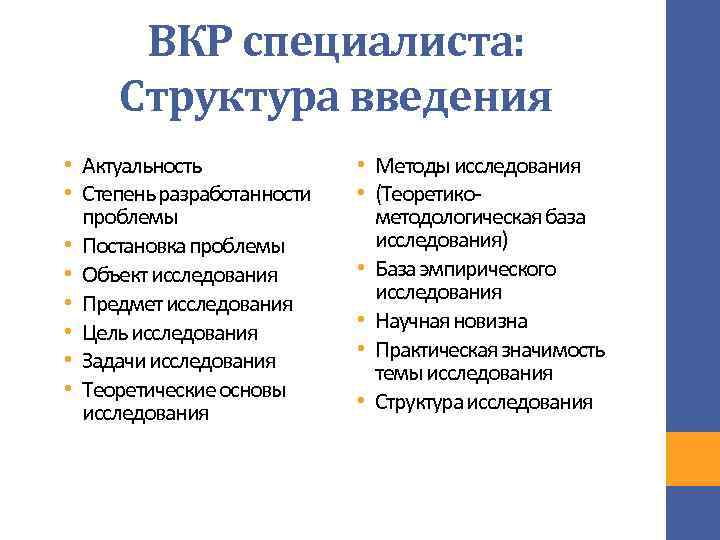 ВКР специалиста: Структура введения • Актуальность • Степень разработанности проблемы • Постановка проблемы •