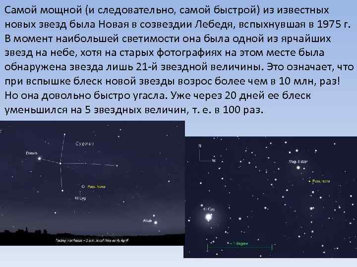 Самой мощной (и следовательно, самой быстрой) из известных новых звезд была Новая в созвездии