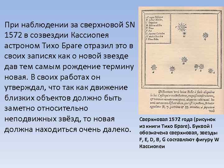 При наблюдении за сверхновой SN 1572 в созвездии Кассиопея астроном Тихо Браге отразил это