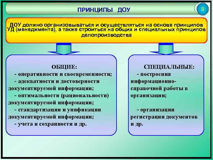 9 ПРИНЦИПЫ ДОУ должно организовываться и осуществляться на основе принципов УД (менеджмента), а также