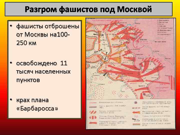 Разгром фашистов под Москвой • фашисты отброшены от Москвы на 100250 км • освобождено