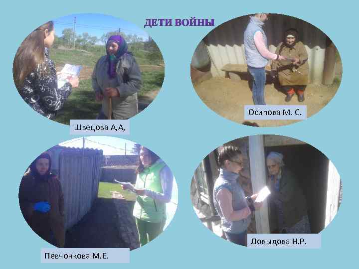 Осипова М. С. Швецова А, А, Довыдова Н. Р. Певчонкова М. Е. 