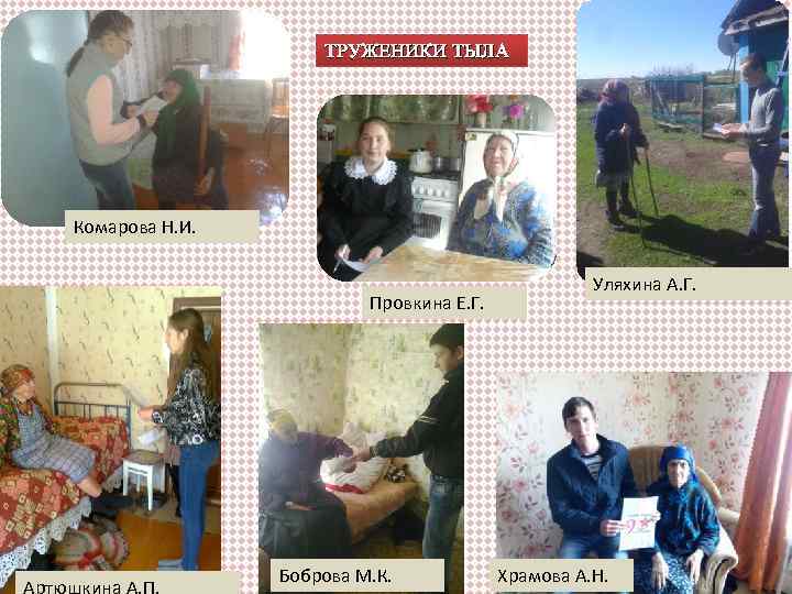 ТРУЖЕНИКИ ТЫЛА Комарова Н. И. Провкина Е. Г. Артюшкина А. П. Боброва М. К.