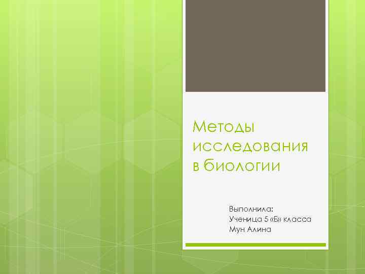 Методы исследования в биологии Выполнила: Ученица 5 «Б» класса Мун Алина 
