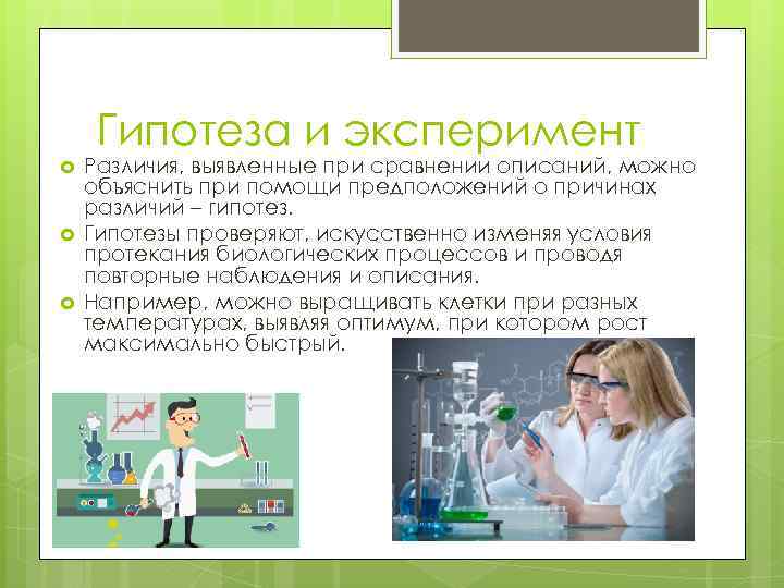 Гипотеза и эксперимент Различия, выявленные при сравнении описаний, можно объяснить при помощи предположений о