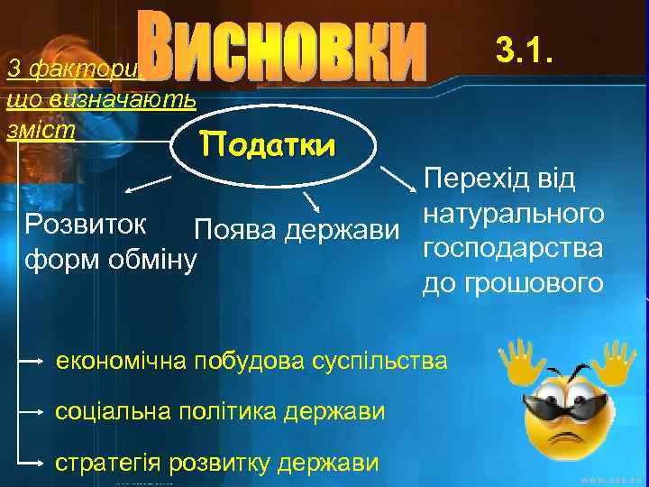 3 фактори, що визначають зміст 3. 1. Податки Перехід від натурального Розвиток Поява держави