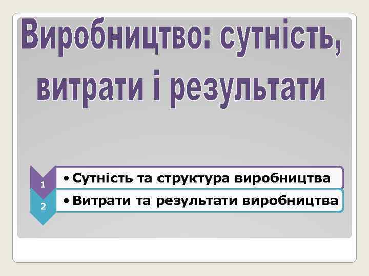 1 • Сутність та структура виробництва 2 • Витрати та результати виробництва 