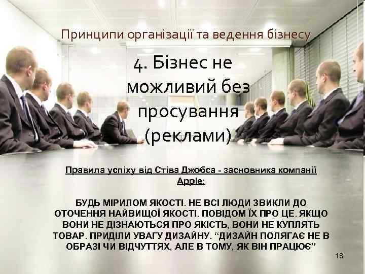 Принципи організації та ведення бізнесу 4. Бізнес не можливий без просування (реклами) Правила успіху