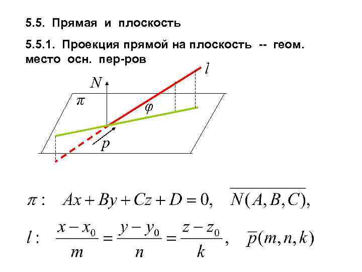 5. 5. Прямая и плоскость 5. 5. 1. Проекция прямой на плоскость -- геом.